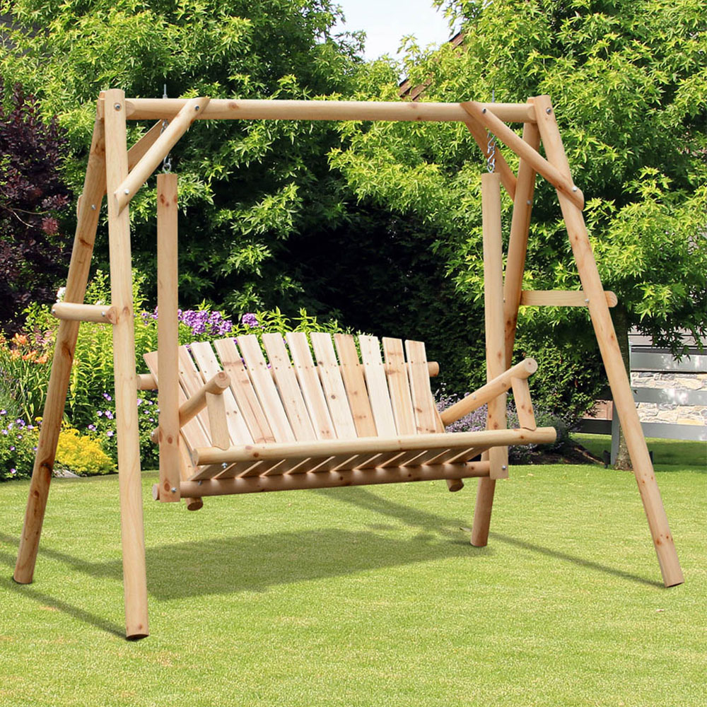 Outsunny 2 Seater Larch Wood Outdoor Swing Chair Image