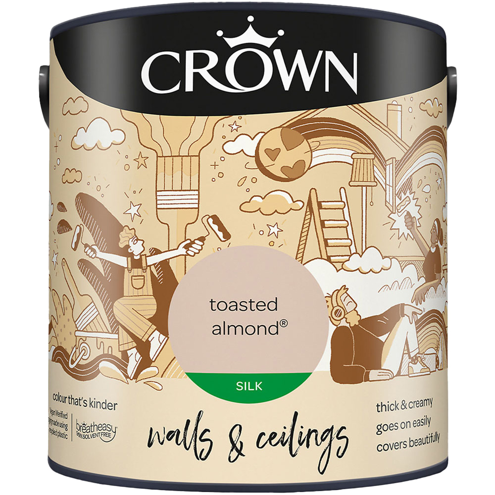 Crown Breatheasy Walls & Ceilings Toasted Almond Silk Emulsion Paint 2.5L Image 2