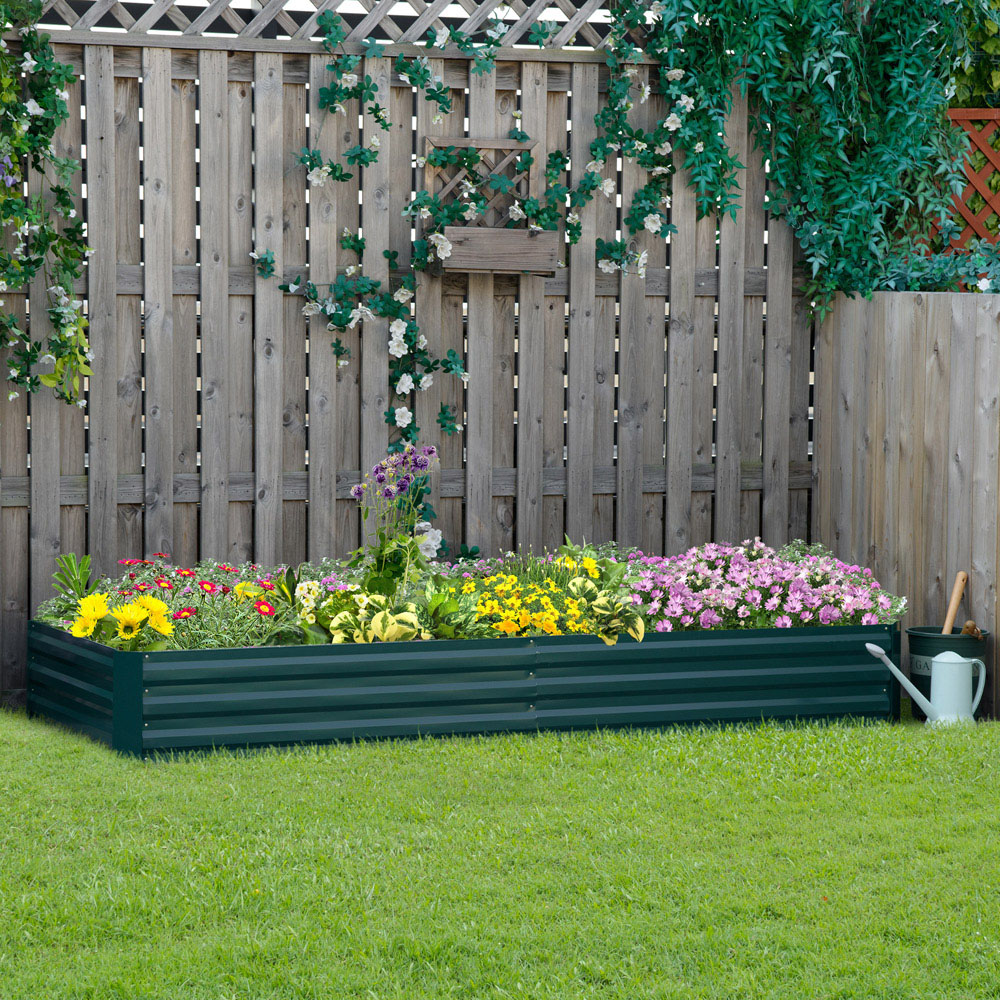 Outsunny Green Galvanised Raised Garden Bed Metal Planter Box with Open Bottom Image 2