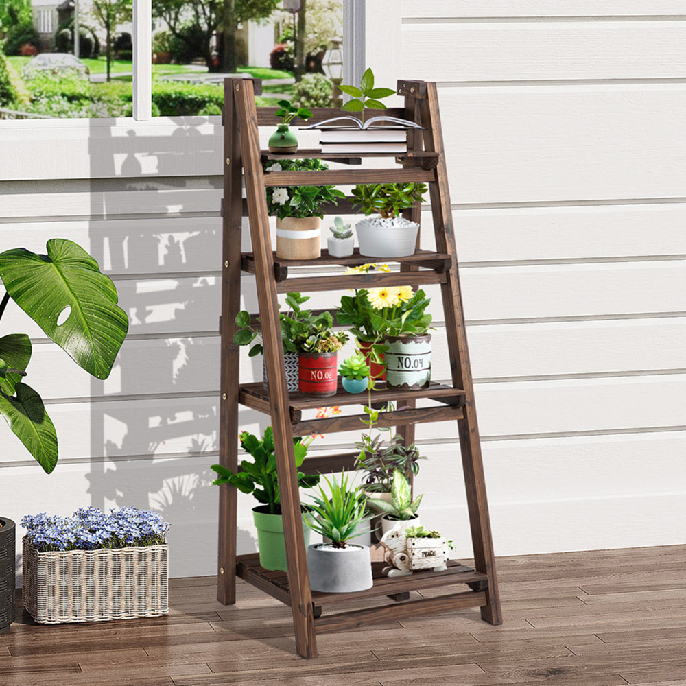 Outsunny 4 Tier Wooden Foldable Flower Pots Holder Stand Image 2