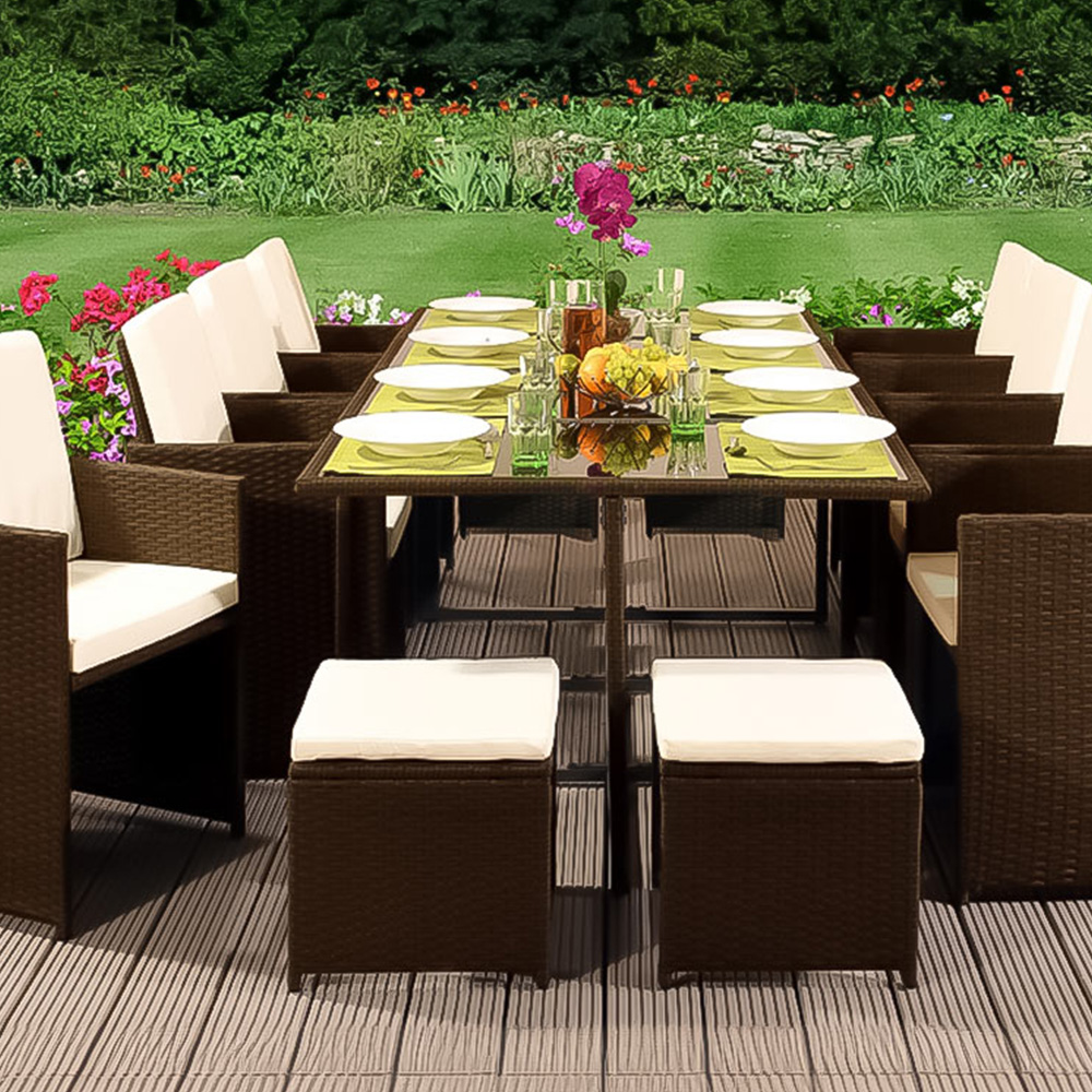 Brooklyn 12 Seater Rattan Cube Garden Dining Set Gold with Cover Image 2