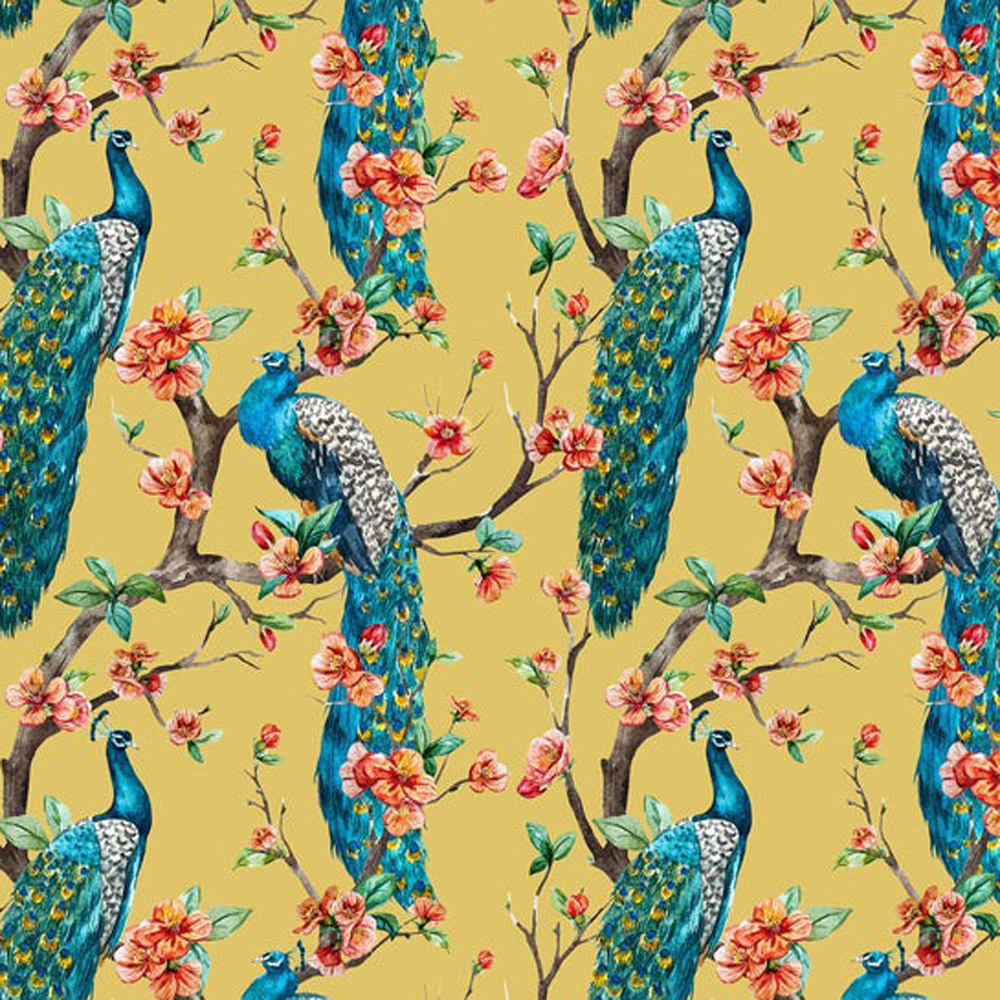 Bobbi Beck Eco Luxury Peacock and Floral Yellow Wallpaper Image 1