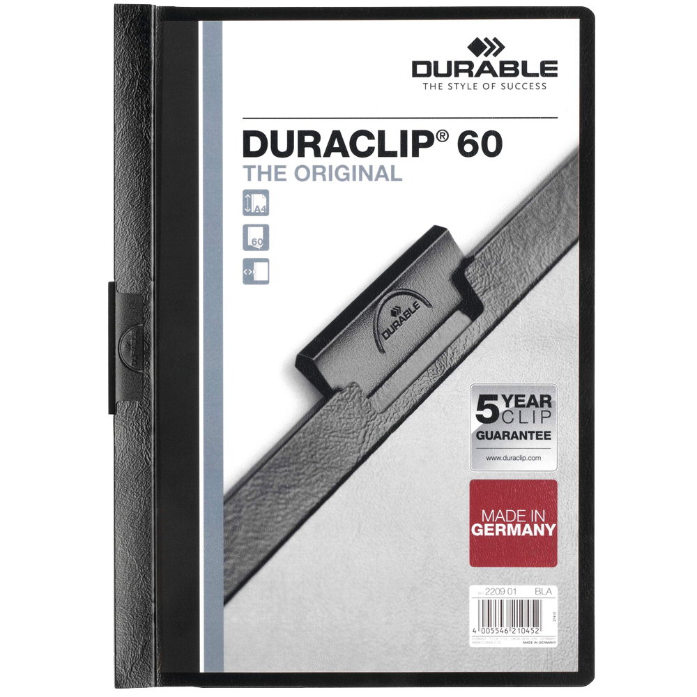 Durable Duraclip A4 Black 60 Document Folder with Metal Clip 25 Pack Image