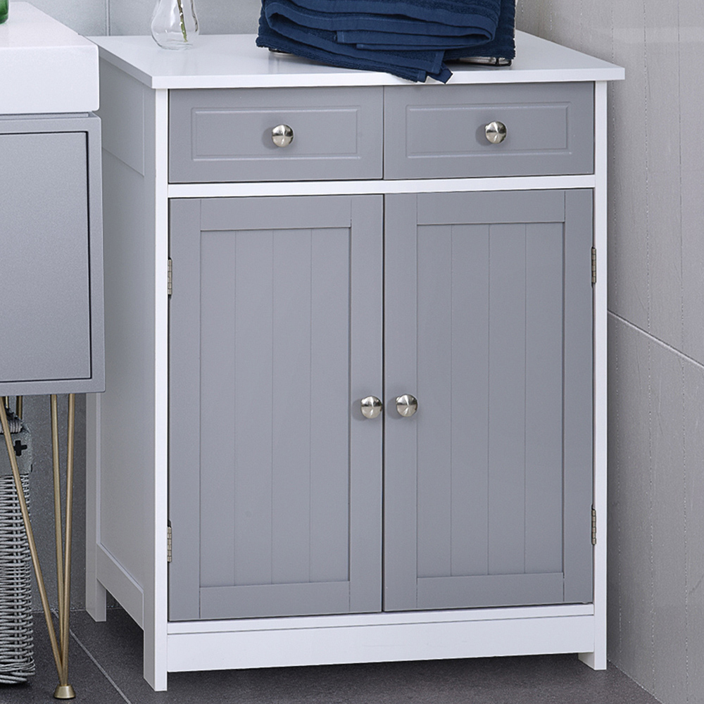 Portland Kleankin 2 Door 2 Drawer Grey and White Bathroom Cabinet Image 1