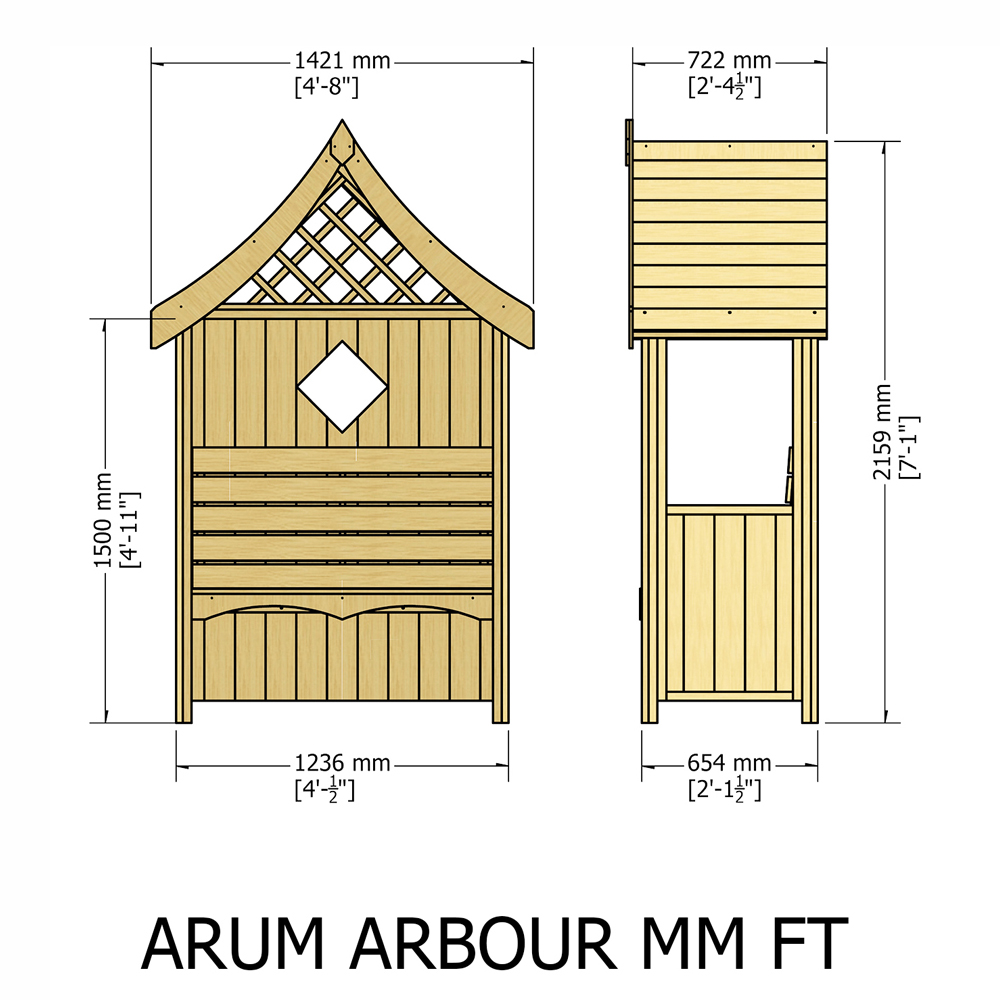 Shire Arum 2 Seater 7.1 x 4 x 2.1ft Overlap Arbour with Seat Image 8