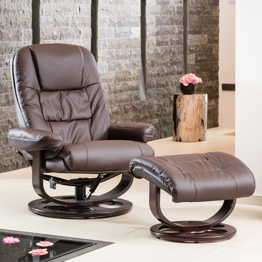 Artemis Home Burdell Brown Massage and Heat Swivel Recliner Chair with Footstool Image 1