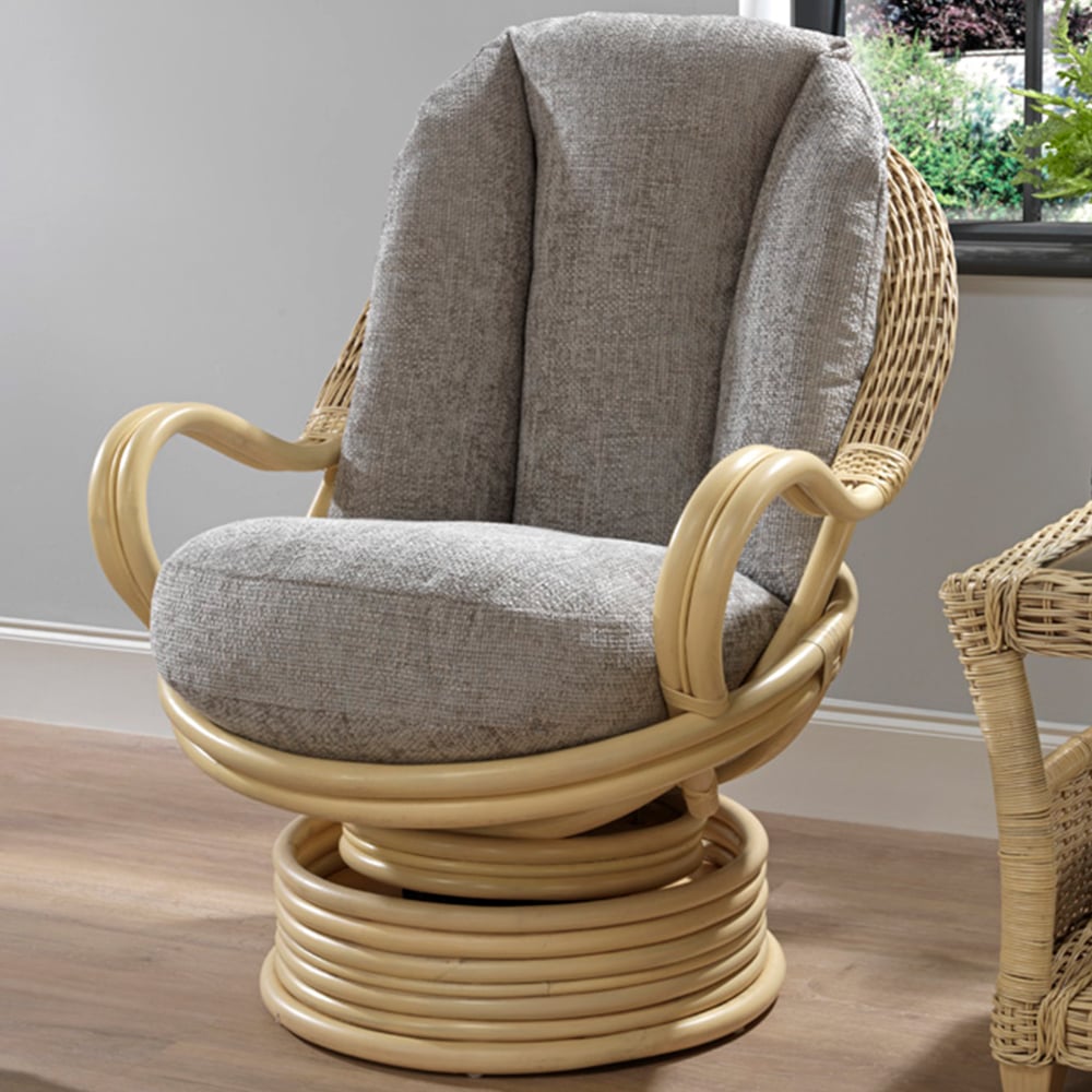 Desser Arlington Grey Natural Rattan Swivel Rocker Chair Image 1