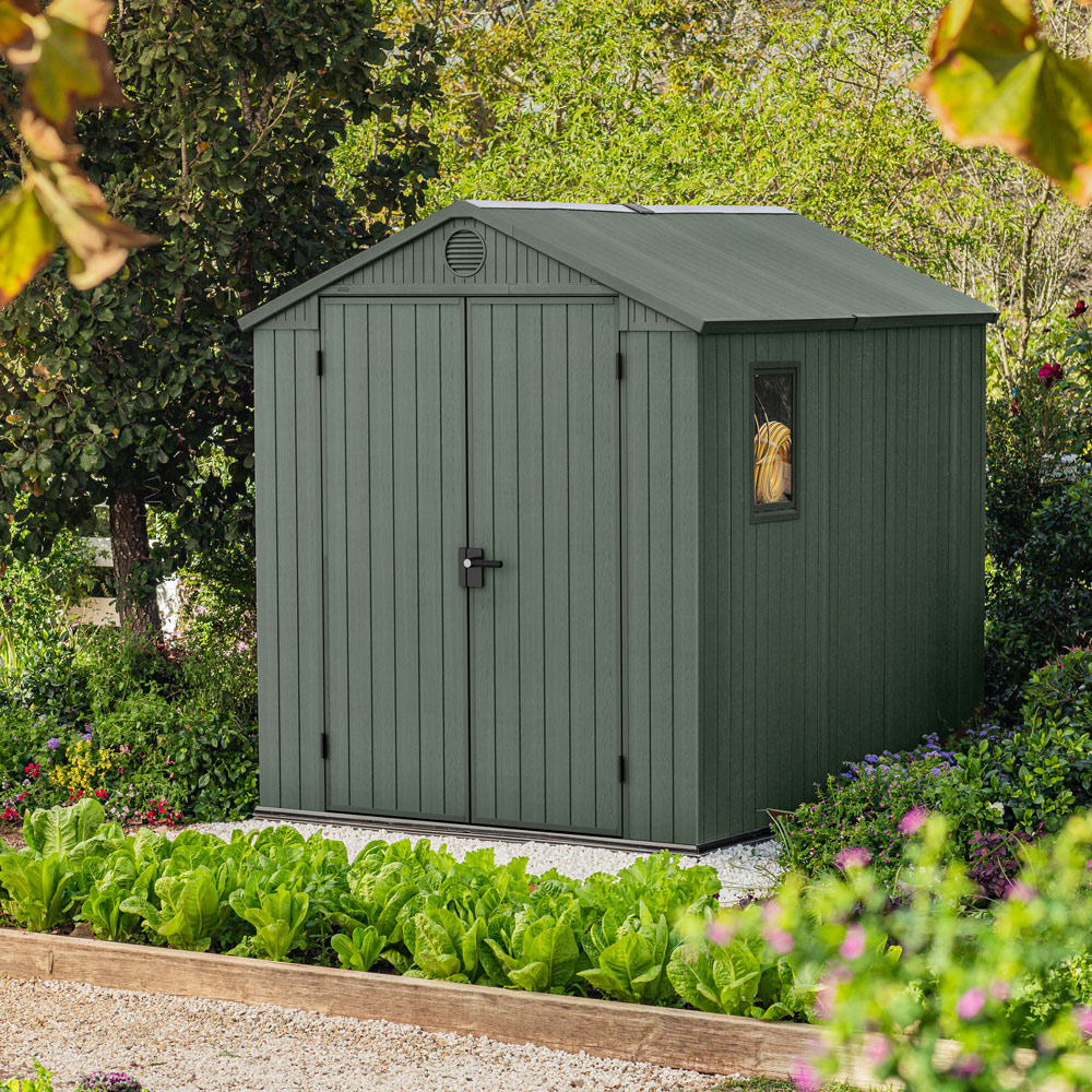 Keter Darwin 6 x 8ft Double Door Grey and Green Outdoor Storage Shed Image 2