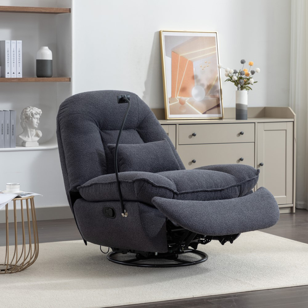 Artemis Home Fallon Dark Grey Boucle Swivel Recliner Chair Image 2
