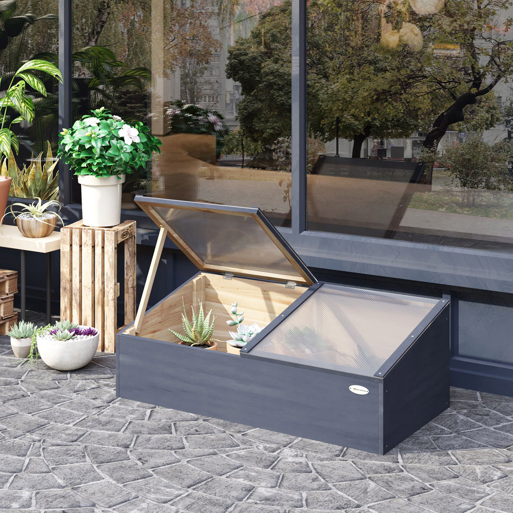 Outsunny Light Grey Wooden Polycarbonate Cold Frame Image 2