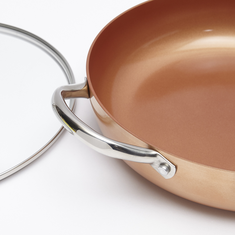 Cermalon 28cm Non Stick Shallow Copper Casserole Pan with Lid Image 3