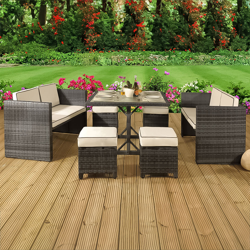 Brooklyn 8 Seater Grey Rattan Garden Sofa Set with Cover Image 1