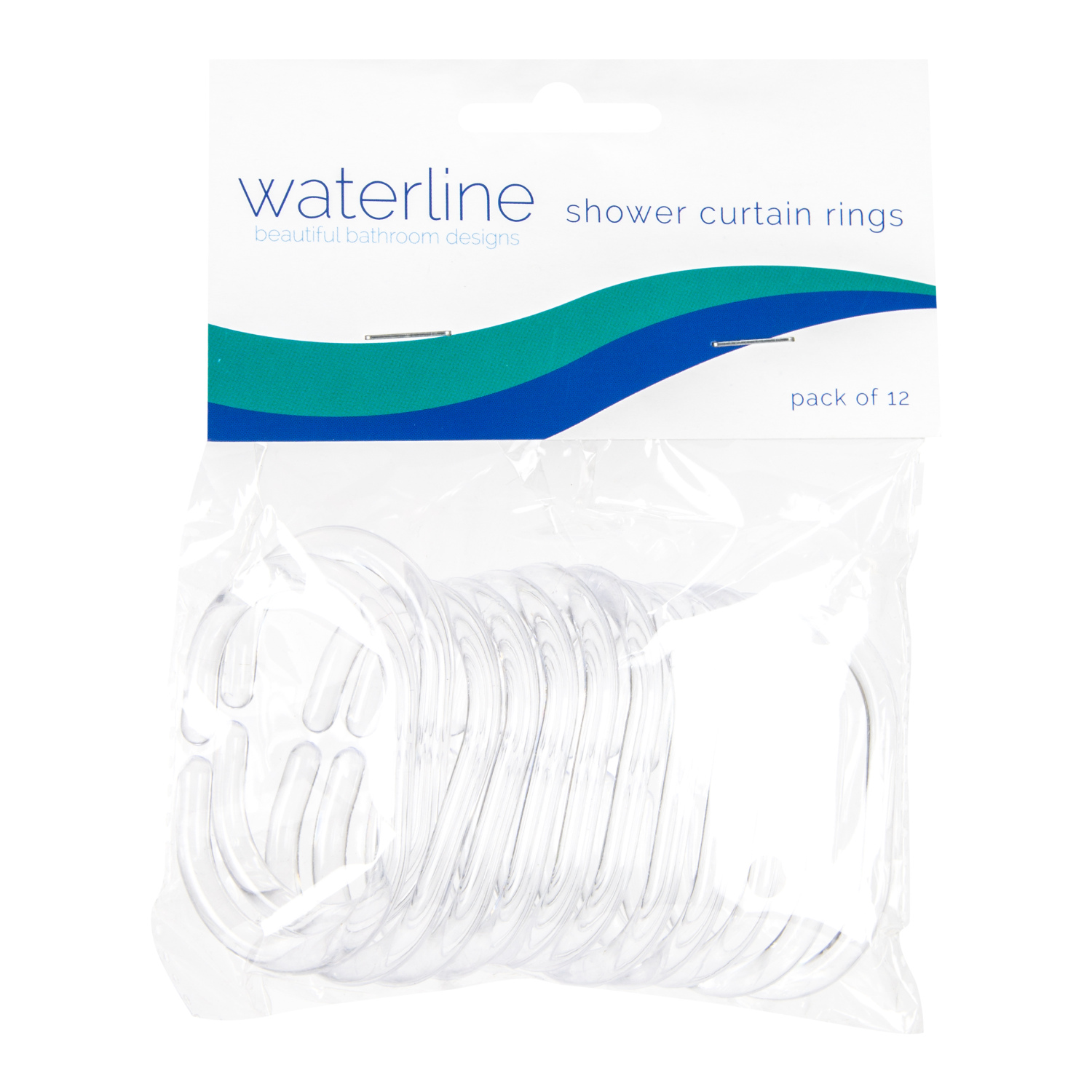 Waterline Pack of 12 Clear Shower Curtain Rings - Clear Image