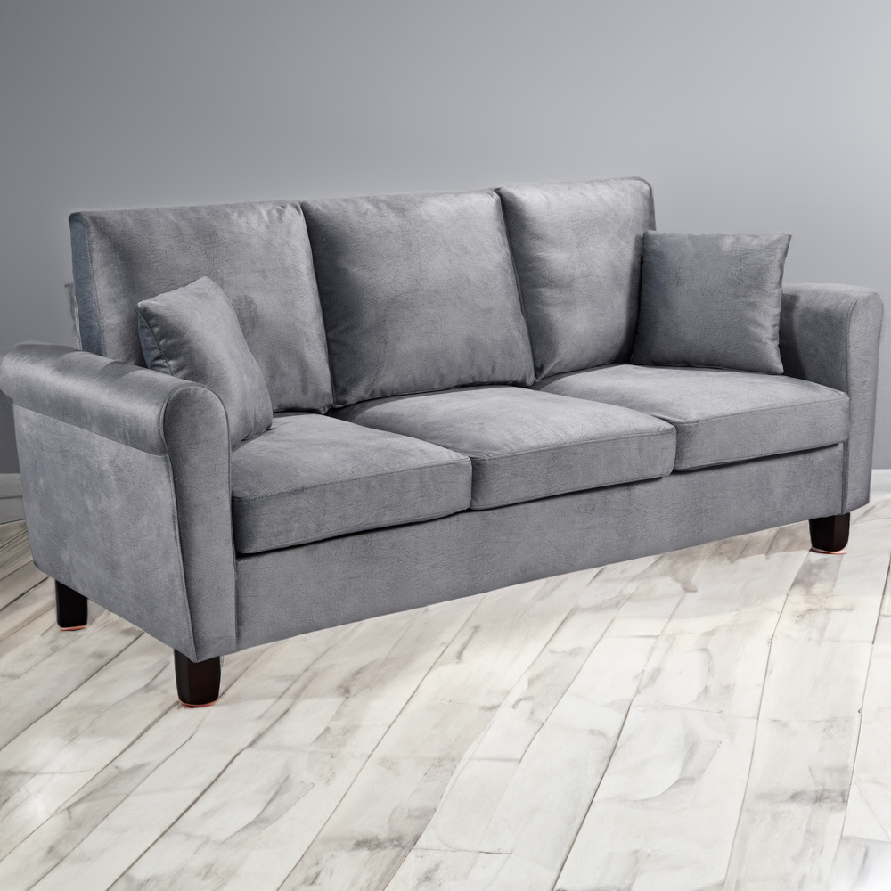 Brooklyn 3 Seater Grey Brushed Velvet Sofa Image 1
