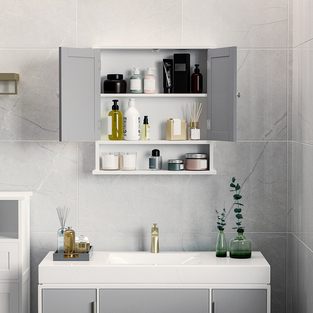 Kleankin White and Grey Mirror Bathroom Cabinet Image 4
