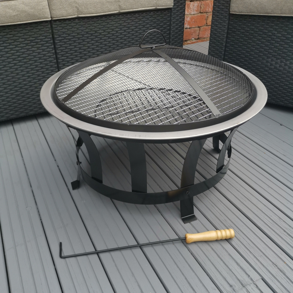 Samuel Alexander Silver Steel Round Fire Pit with BBQ Grill Image 2