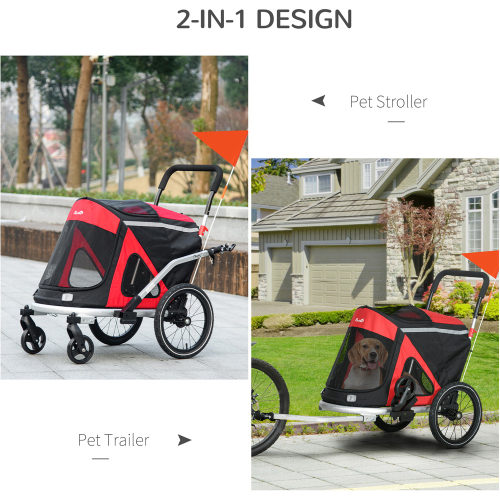 PawHut 2 in 1 Medium Red Dog Trailer with Hitch Image 4