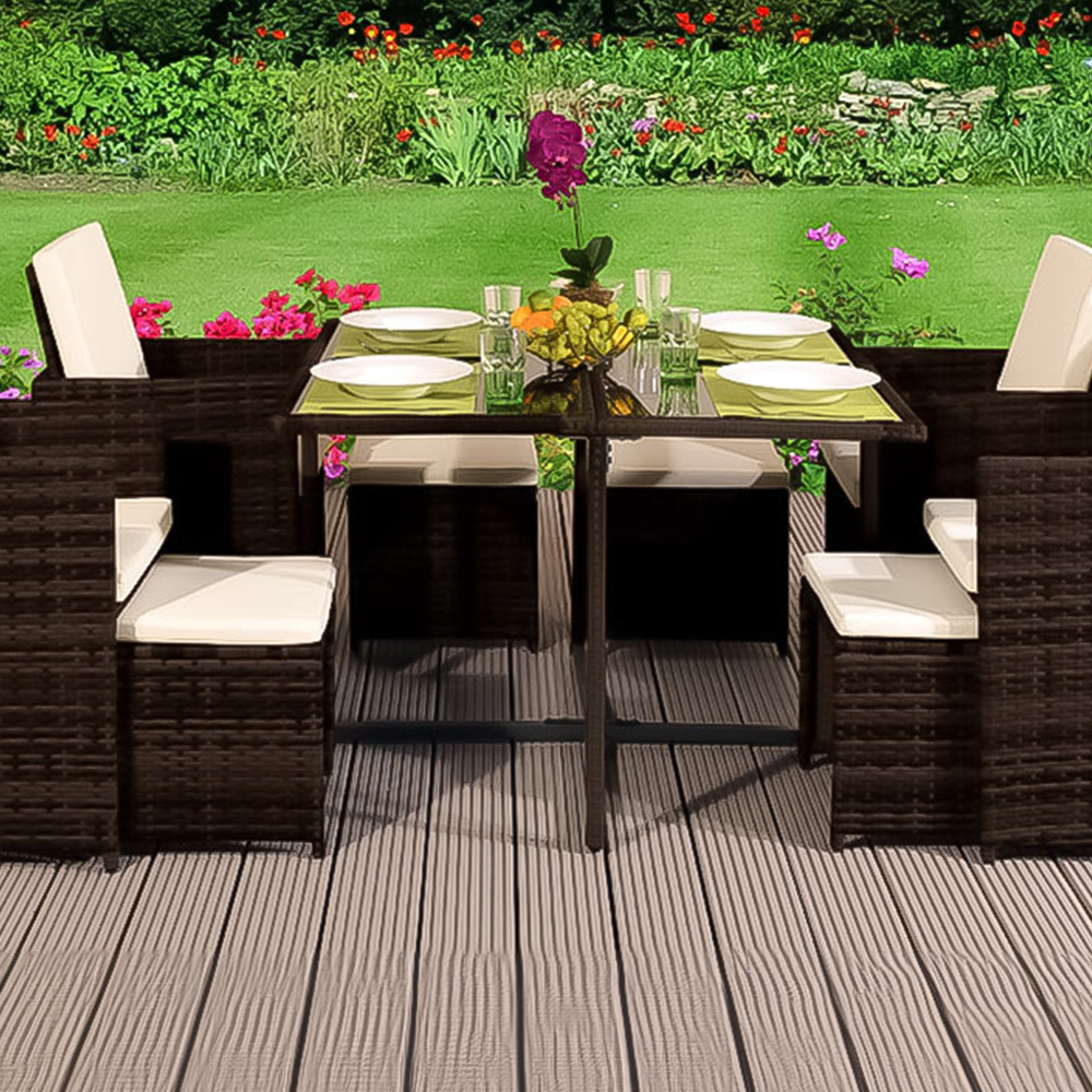 Brooklyn Cube 4 Seater Garden Dining Set with Cover Brown Image 2