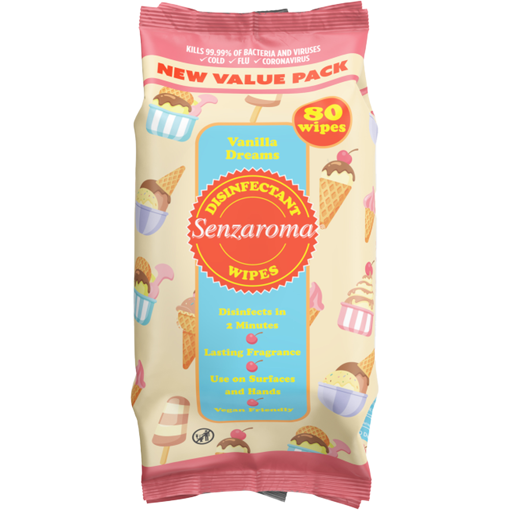 Senzaroma Vanilla Dreams Antibacterial Wipe 80 Pack Image 1
