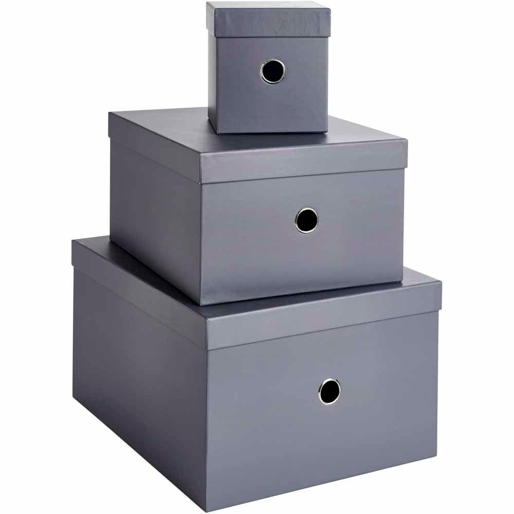 Wilko Grey Storage Boxes 3 Pack Image 1