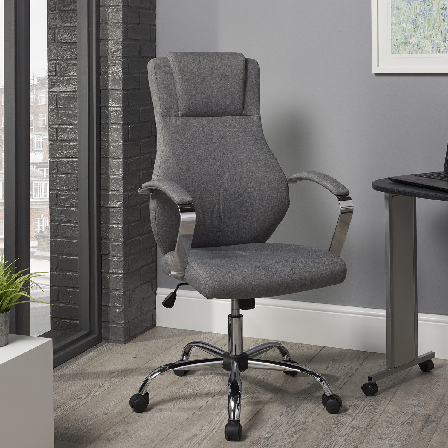 Kroft Grey Linen Swivel Office Chair Image 1