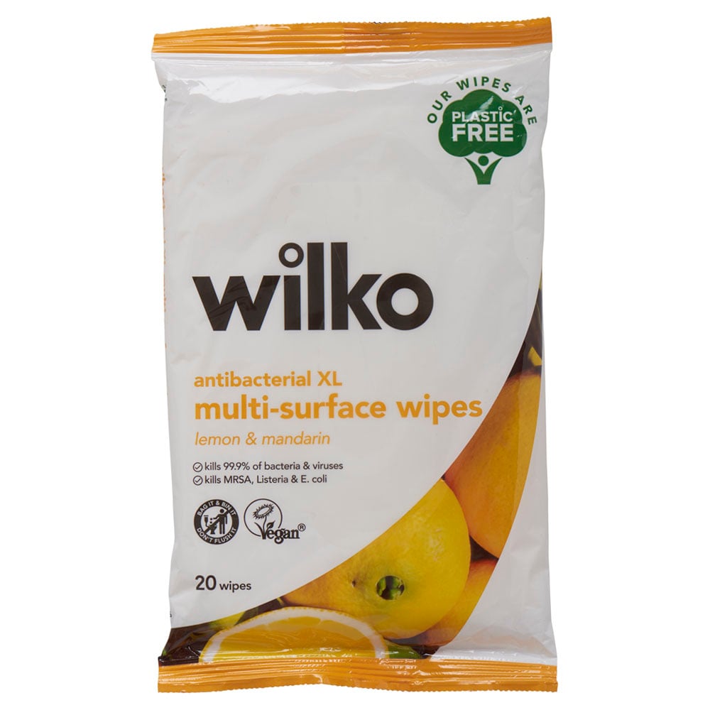 Wilko Lemon and Mandarin Antibacterial XL Multi-surface Wipes 20 Pack Image 1