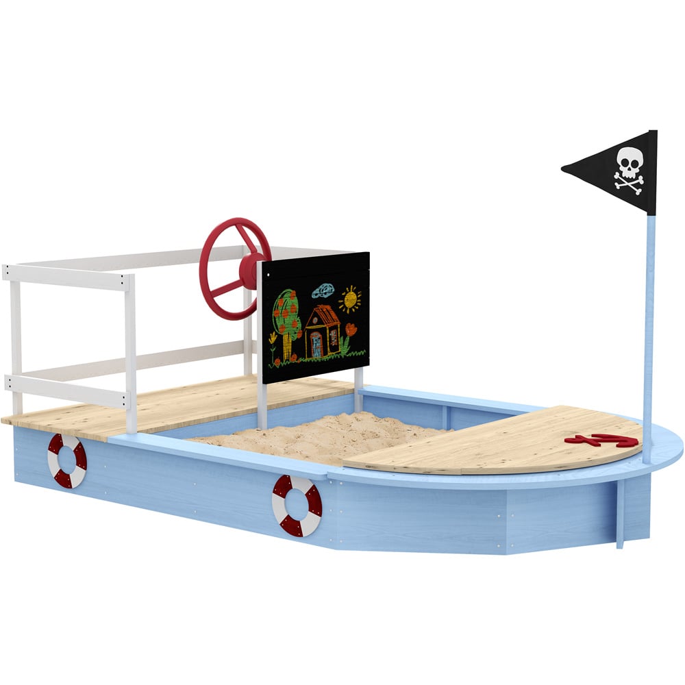 Outsunny Blue Wooden Ship Sand Pit Image 1