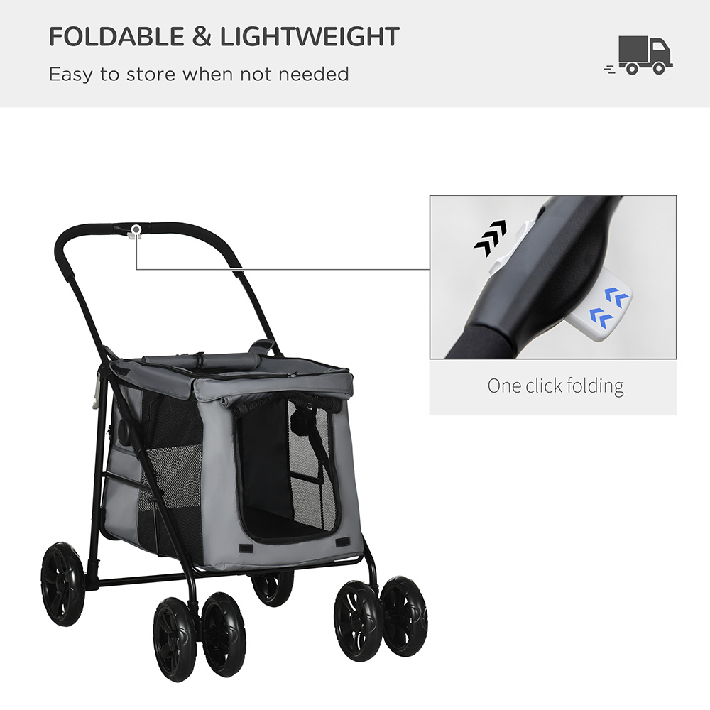 PawHut Grey Foldable Pet Stroller with Mesh Window Image 4