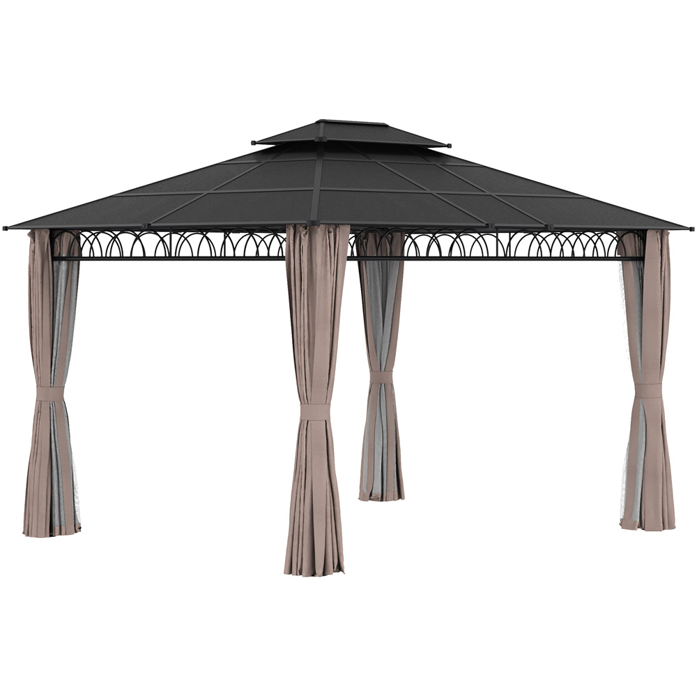 Outsunny 3.6 x 3m Polycarbonate Double Roof Gazebo with Curtains Image 2