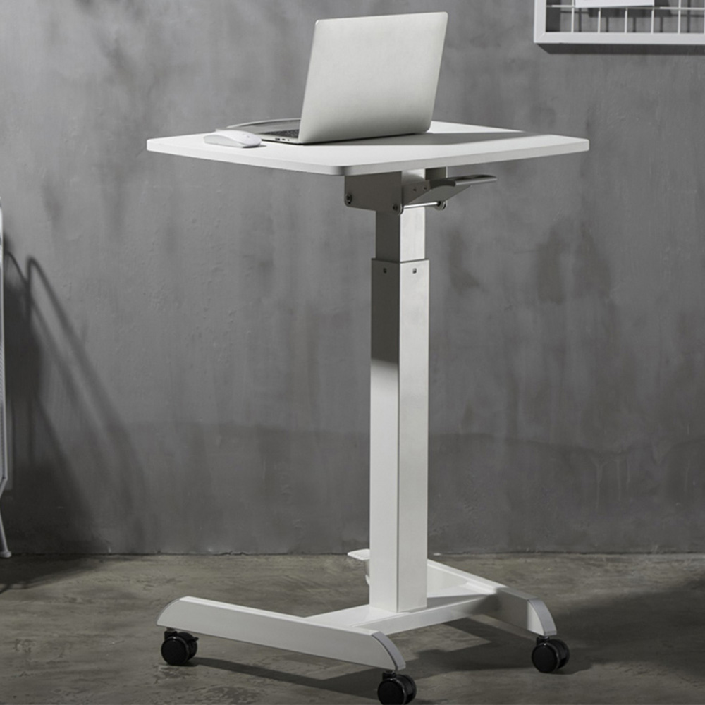 ProperAV Mobile Sit or Stand Variable Height Trolley Workstation White Image 1
