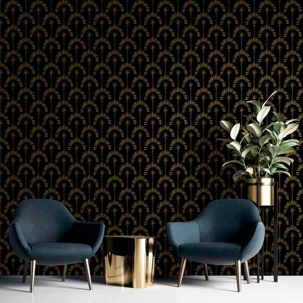 Arthouse Palm Palace Black and Gold Wallpaper Image 3