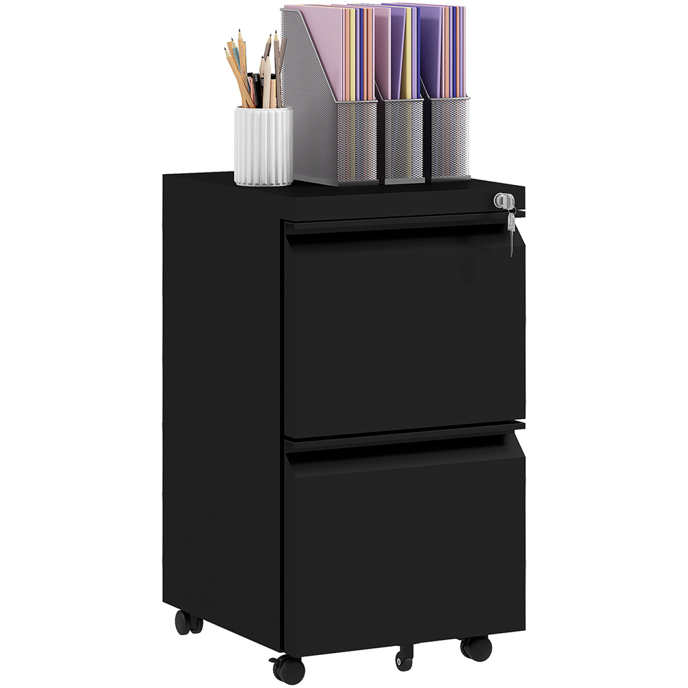 Portland 2 Drawer Black Rolling Filing Cabinet Image 2