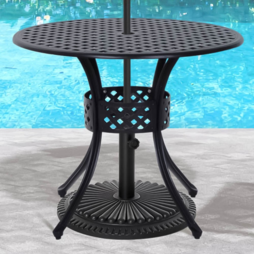 Outsunny Black Curved Metal Garden Table with Parasol Hole Image 1