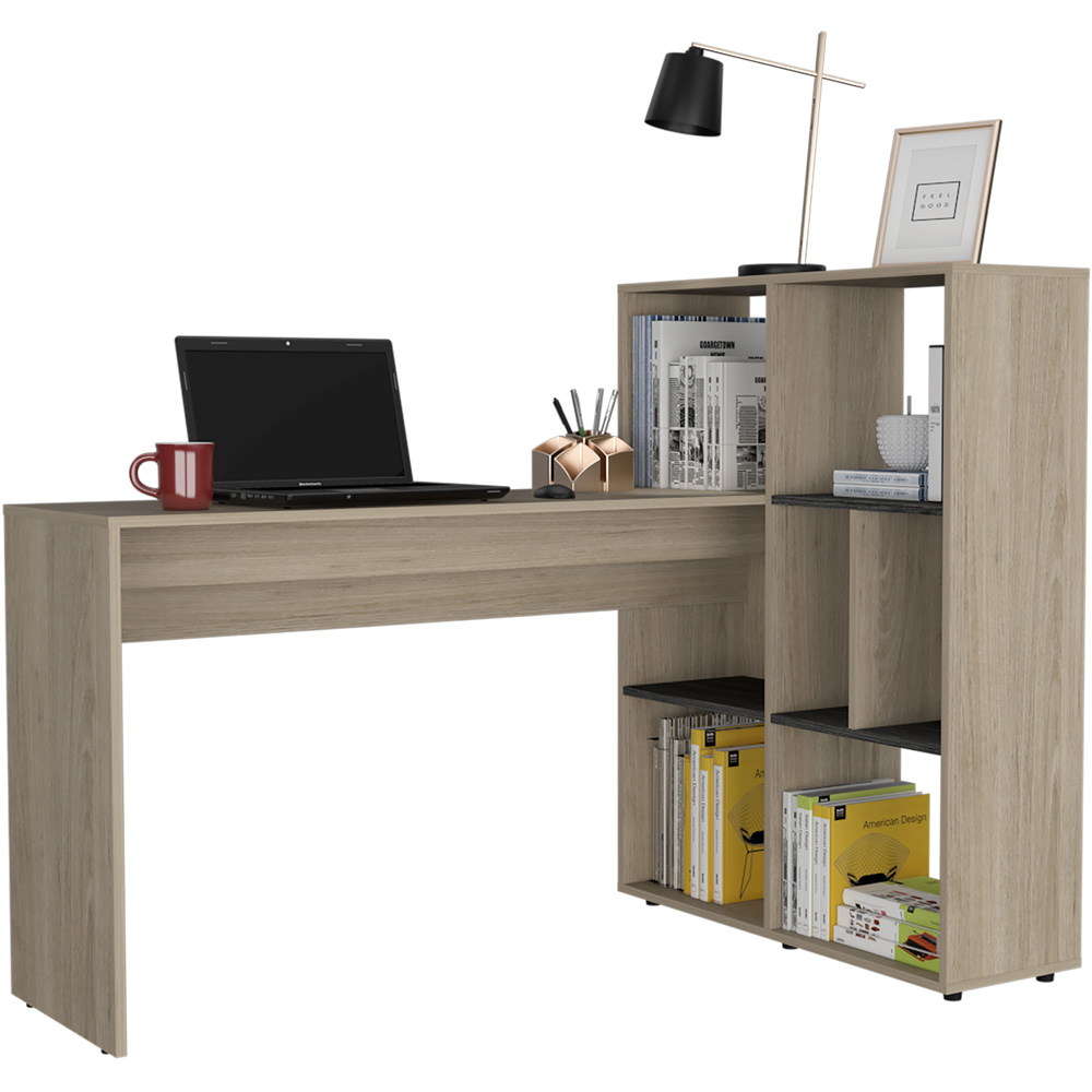 Core Products Harvard 5 Shelf Washed Oak and Carbon Grey Desk with Bookcase Image 4