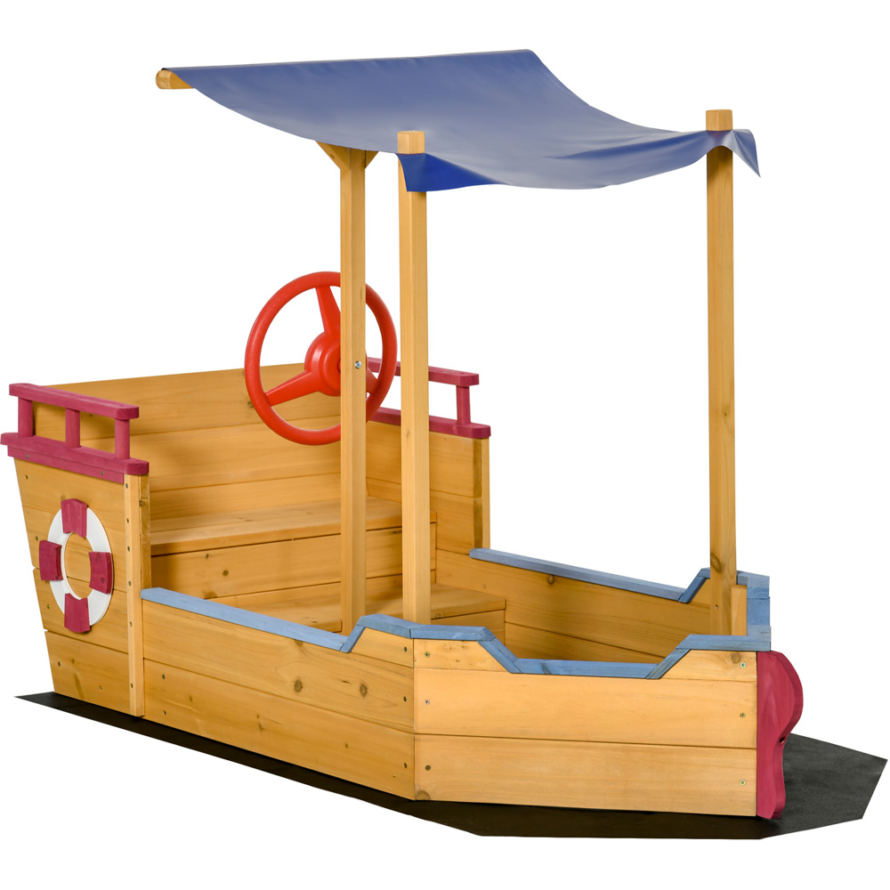 Outsunny Kids Wooden Pirate Sandbox with Canopy Image 1