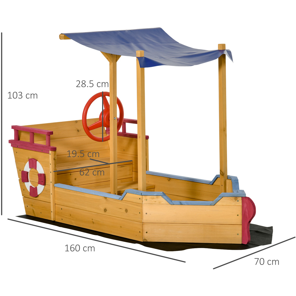 Outsunny Kids Wooden Pirate Sandbox with Canopy Image 7