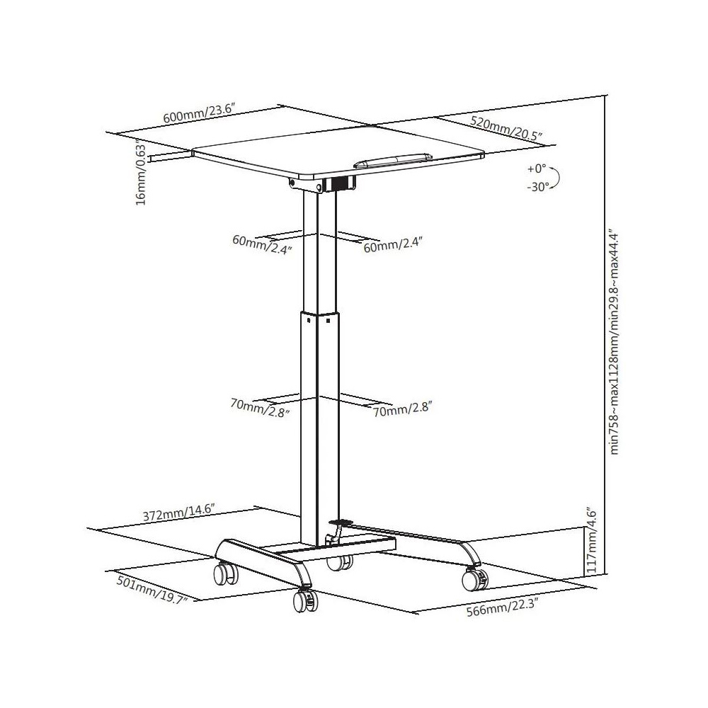 ProperAV Mobile Sit or Stand Variable Height Trolley Workstation White Image 9