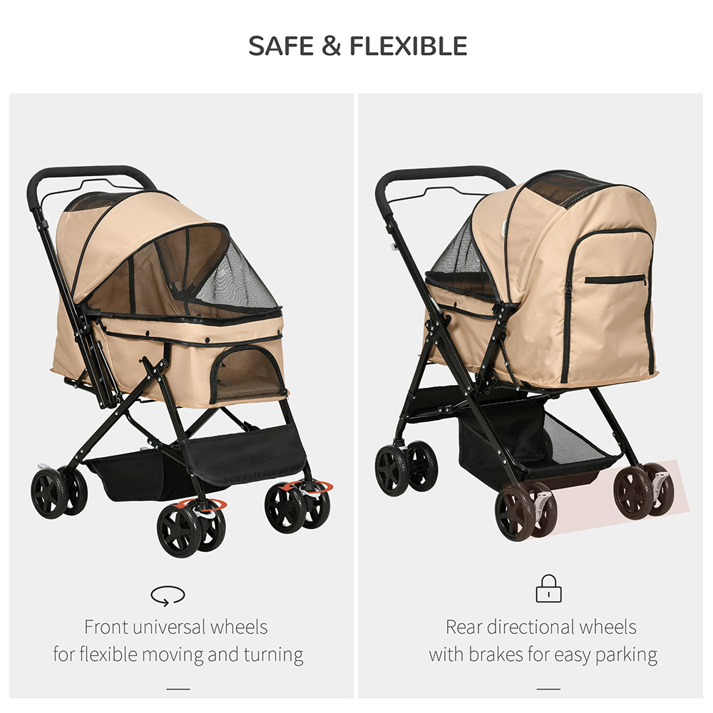 PawHut Brown Pet Stroller with Reversible Handle Image 3