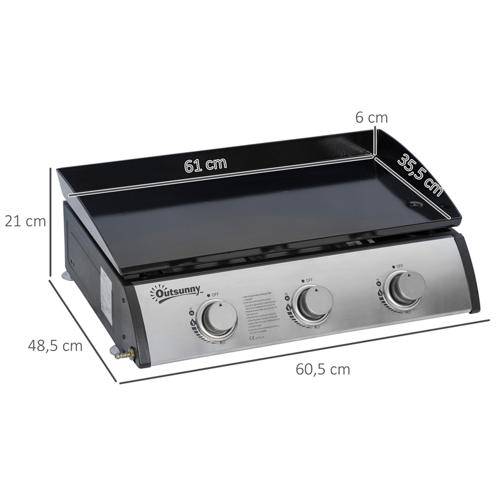 Outsunny Black and Silver 3 Burner Gas Tabletop Plancha Grill Image 5