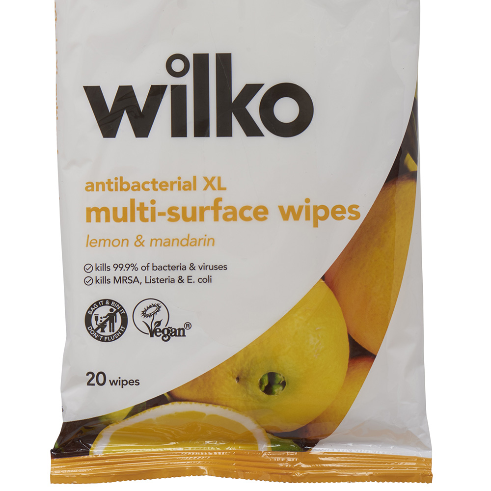 Wilko Lemon and Mandarin Antibacterial XL Multi-surface Wipes 20 Pack Image 4