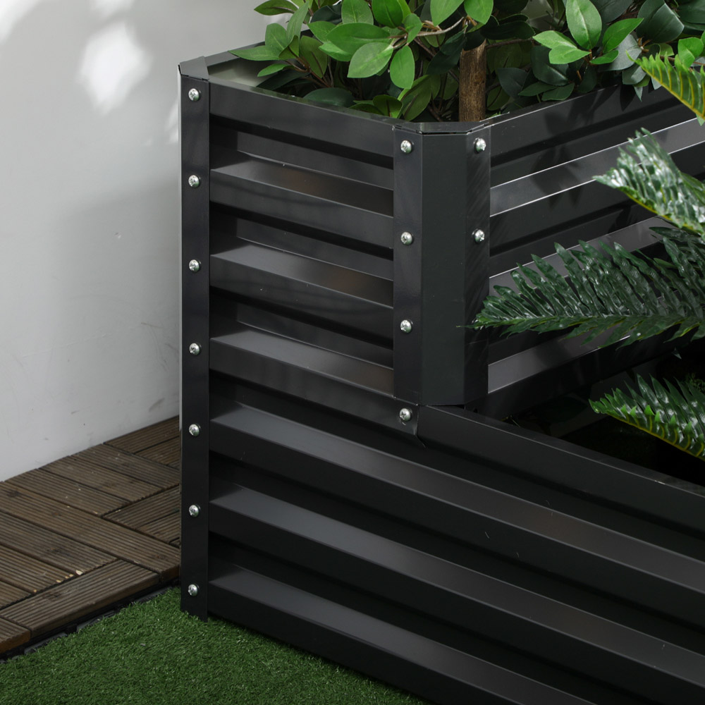 Outsunny 2 Tier Dark Grey Galvanised Raised Garden Bed Planter Box Image 3