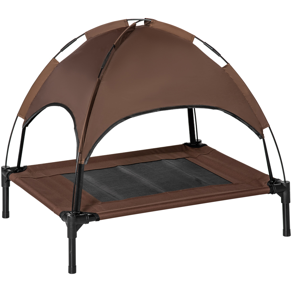 PawHut Coffee Raised Pet Bed with UV Protection Canopy Image 1