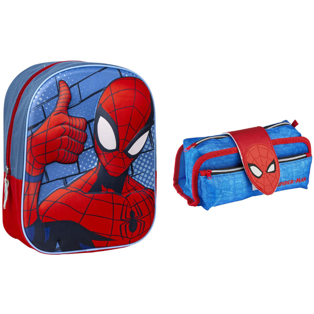 Spiderman Back To School Children Blue 3D Backpack and Pencil Case Set Image 1