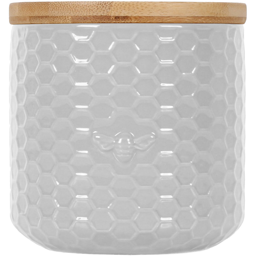 Honeycomb Large White Embossed Canister with Bamboo Lid Image