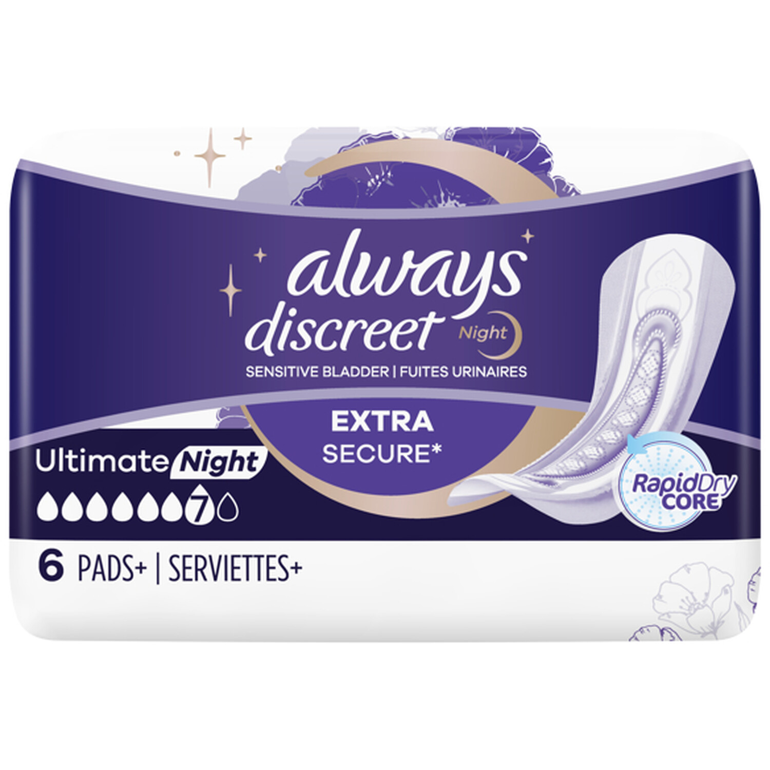 Pack of 6 Always Discreet Night Incontinence Pads - Purple Image