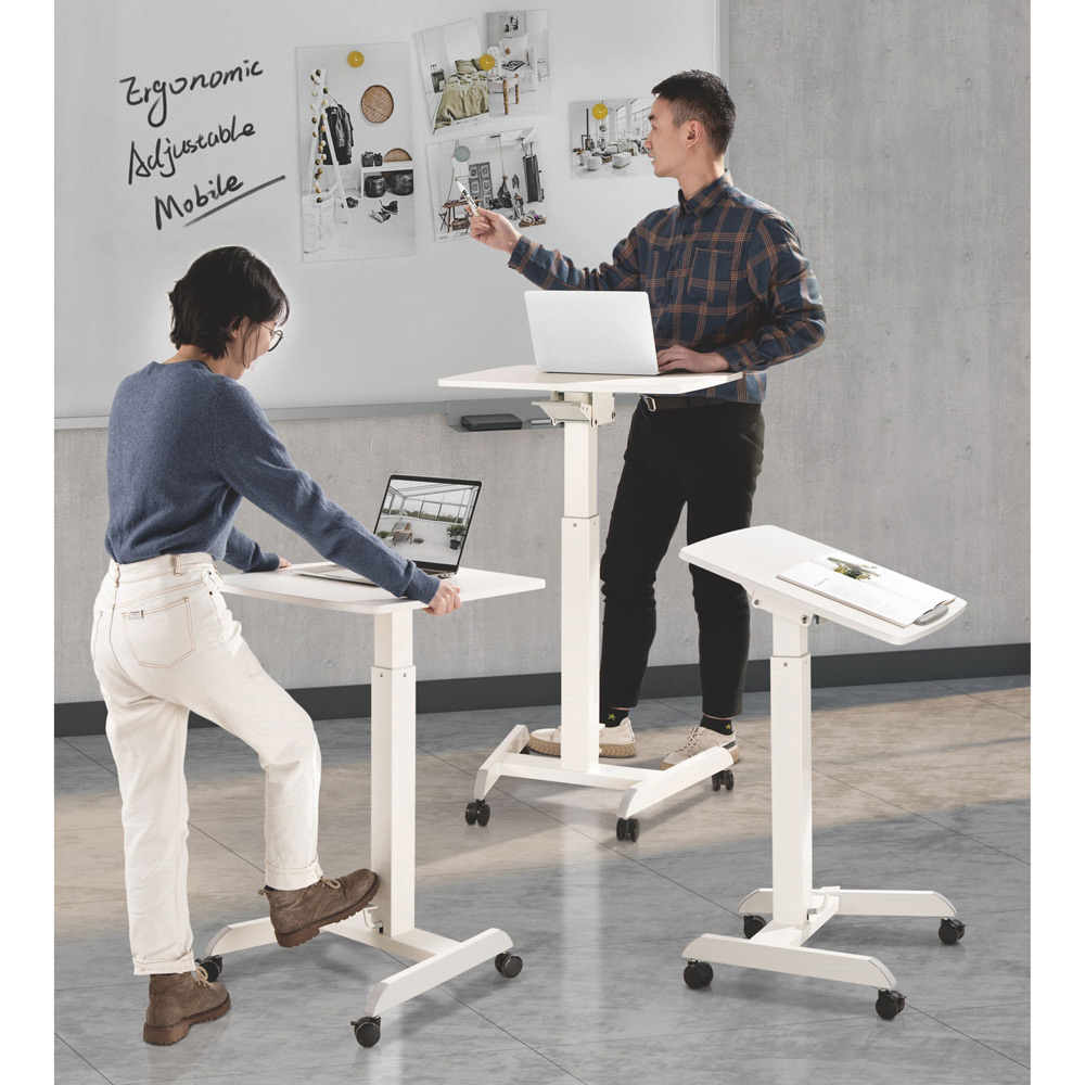 ProperAV Mobile Sit or Stand Variable Height Trolley Workstation White Image 3