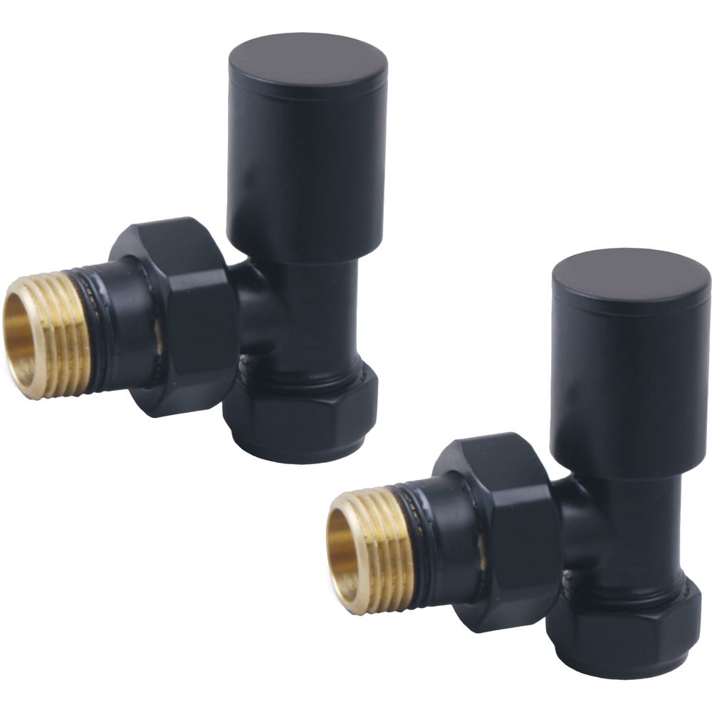 Towelrads Black Round Angled Valve 15mm x 1/2inch 2 Pack Image 1