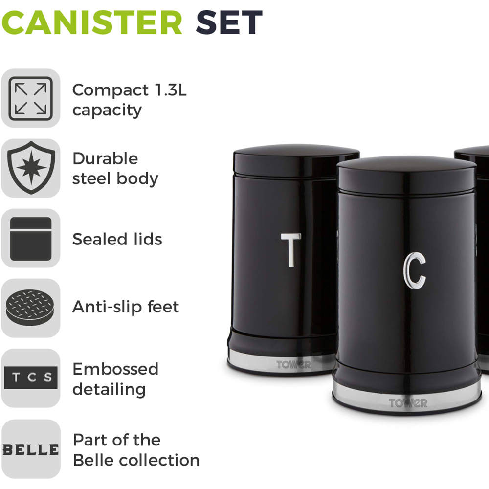 Tower Belle Noir Canisters Set of 3 Image 3