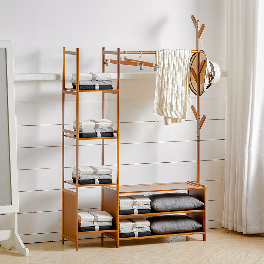 Living and Home Freestanding Bamboo Clothes Rack Image 2