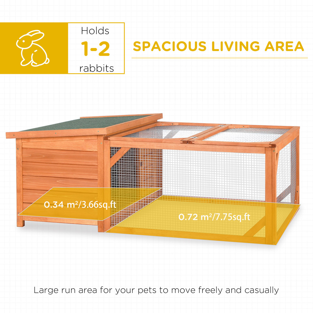 PawHut Wooden Rabbit Hutch with Openable Roof Image 4